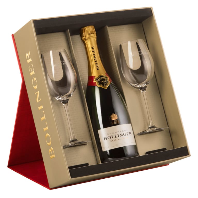 champagne gift set with glasses